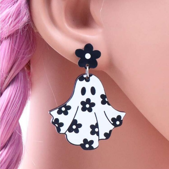 NWT Groovy Floral Ghost Earrings for Fall or Halloween - Picture 3 of 4